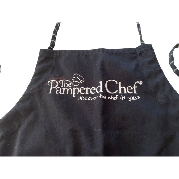 The Pampered Chef Black Apron With Pockets & Striped Trim 1n - Picture 3 of 7